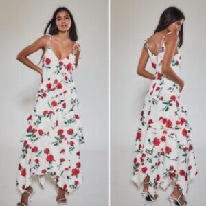 I.N. San Francisco Asymmetrical Dress with Red and Green Floral Pattern